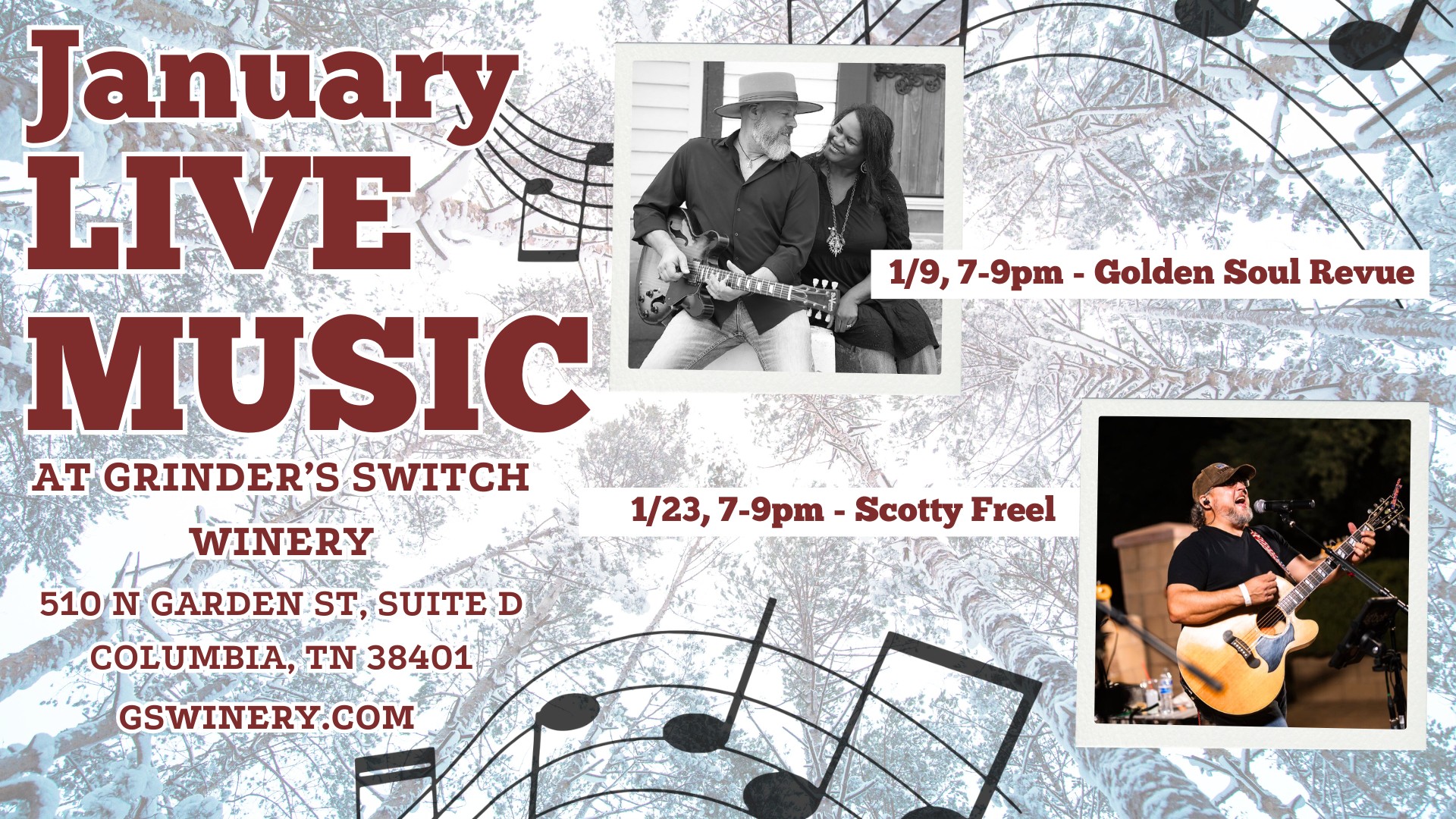 January Live Music at Grinder’s Switch Winery