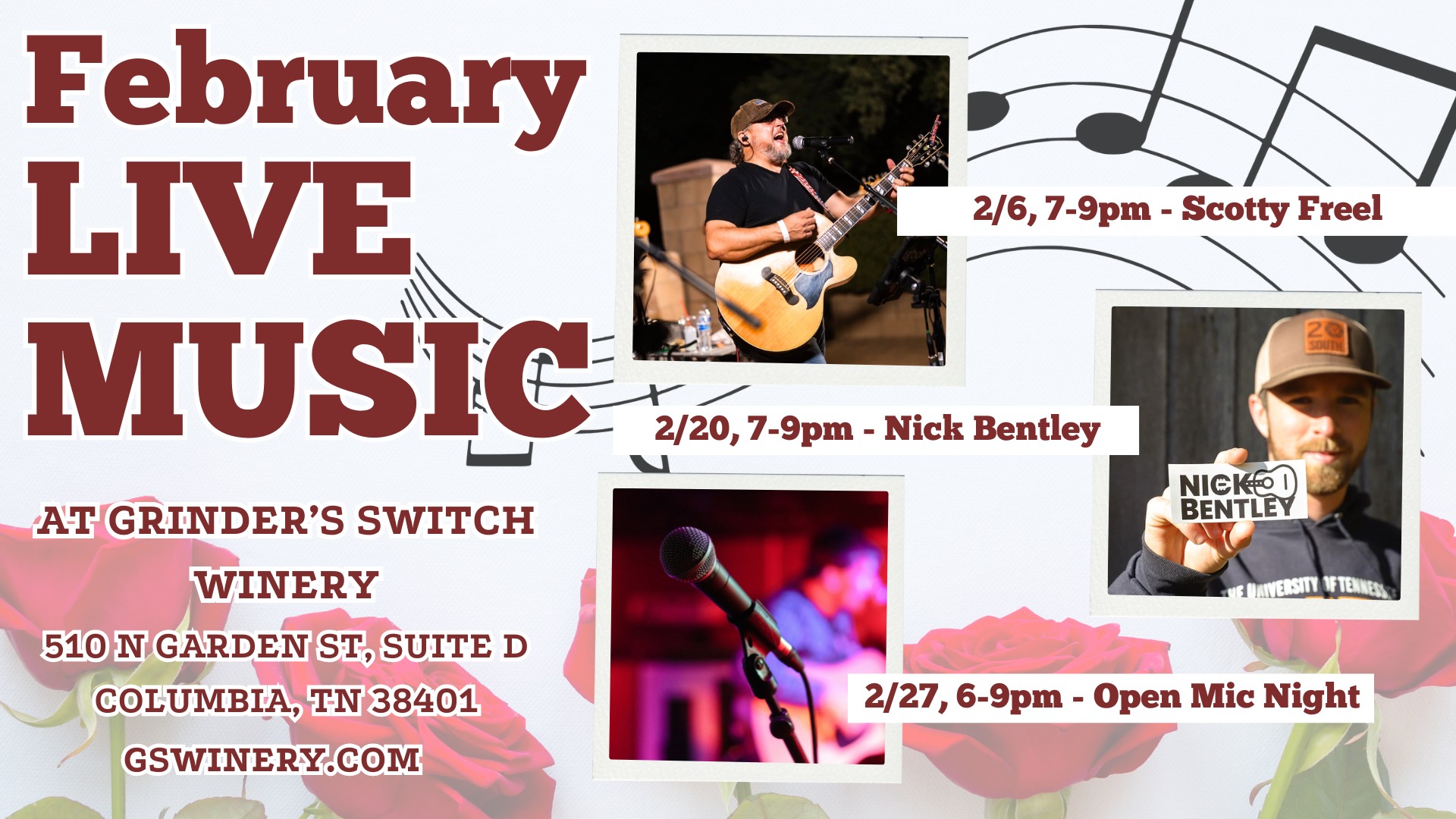 February Live Music at Grinder’s Switch Winery