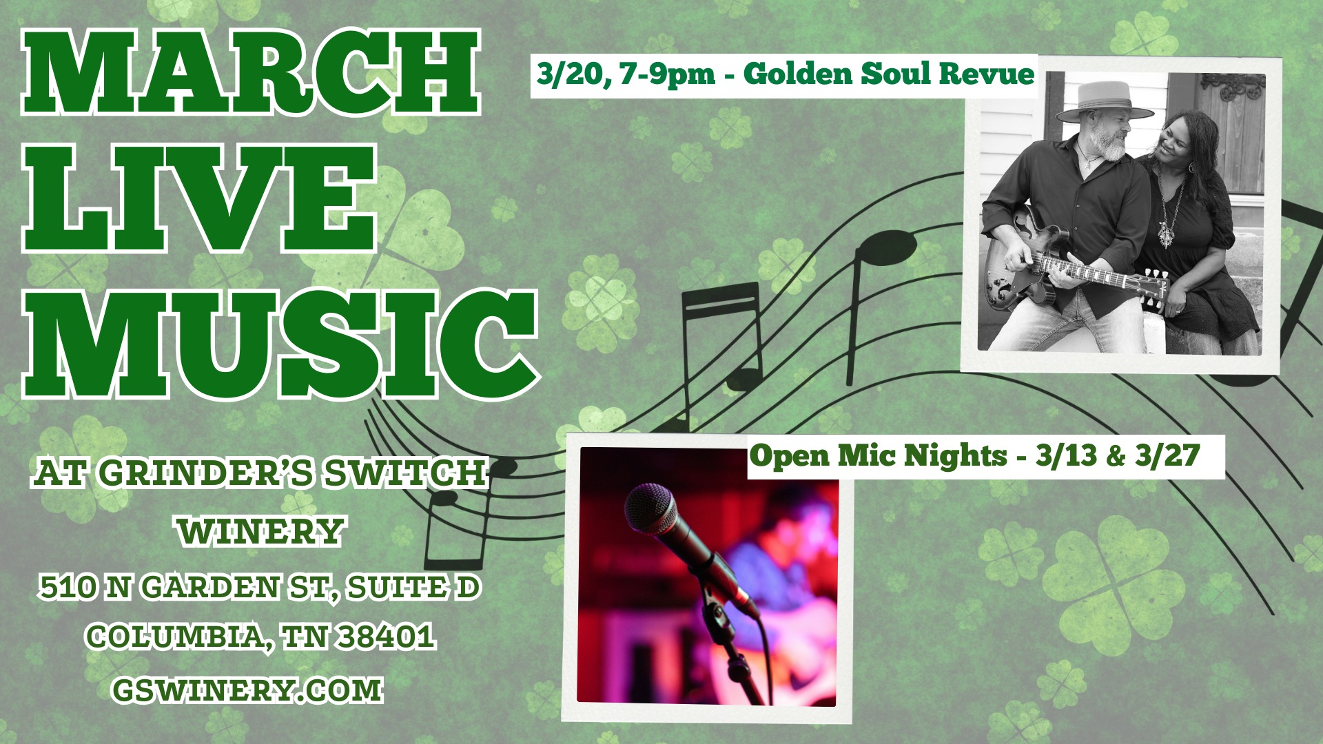 March Live Music at Grinders Switch Winery