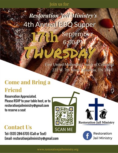 Restoration Jail Ministry 4th Annual BBQ Supper Fundraiser