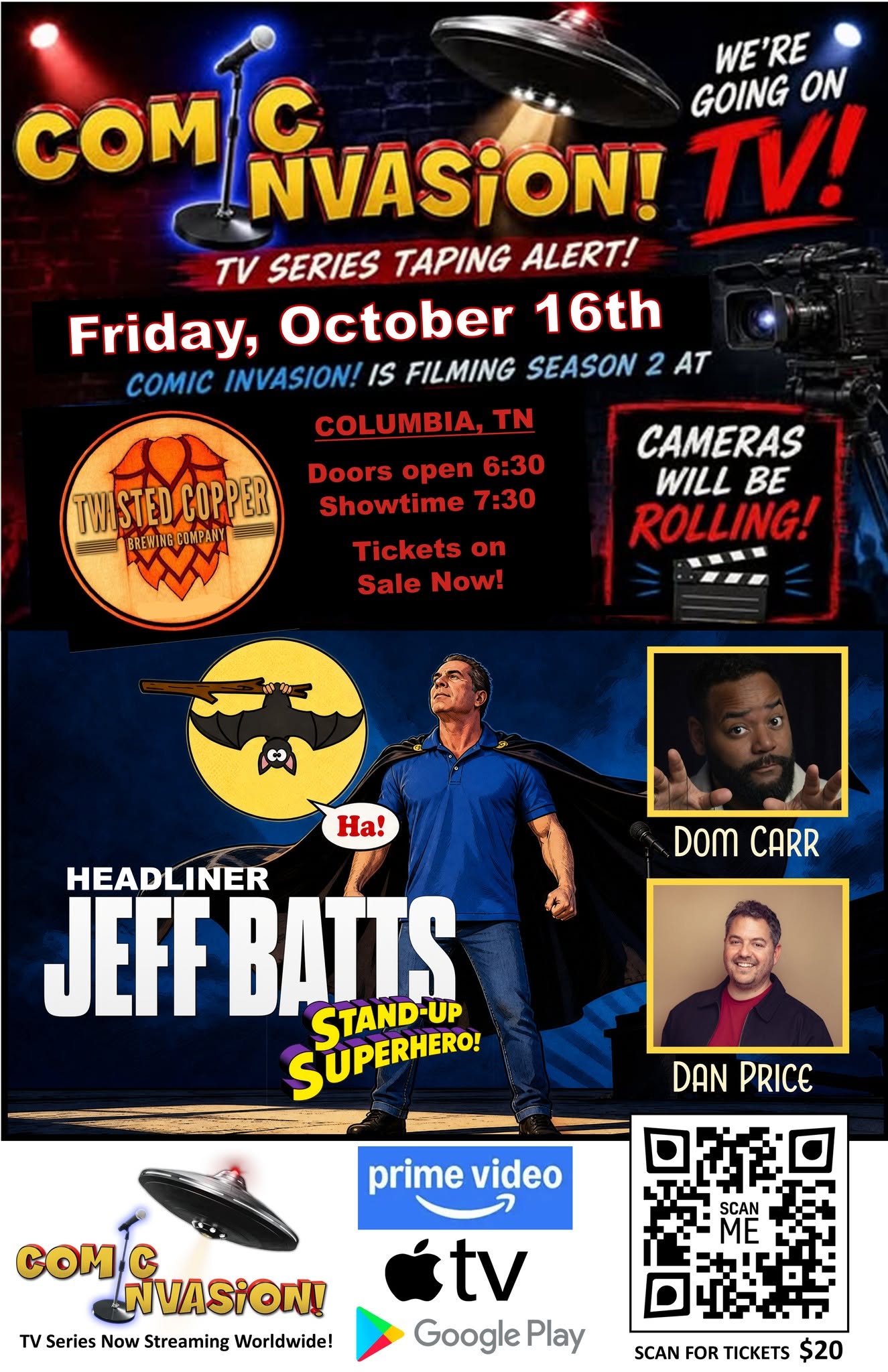 Columbia TN: “Comic Invasion LIVE!” Headliners JEFF BATTS, DAN PRICE & Friends at Twisted Copper Brewing