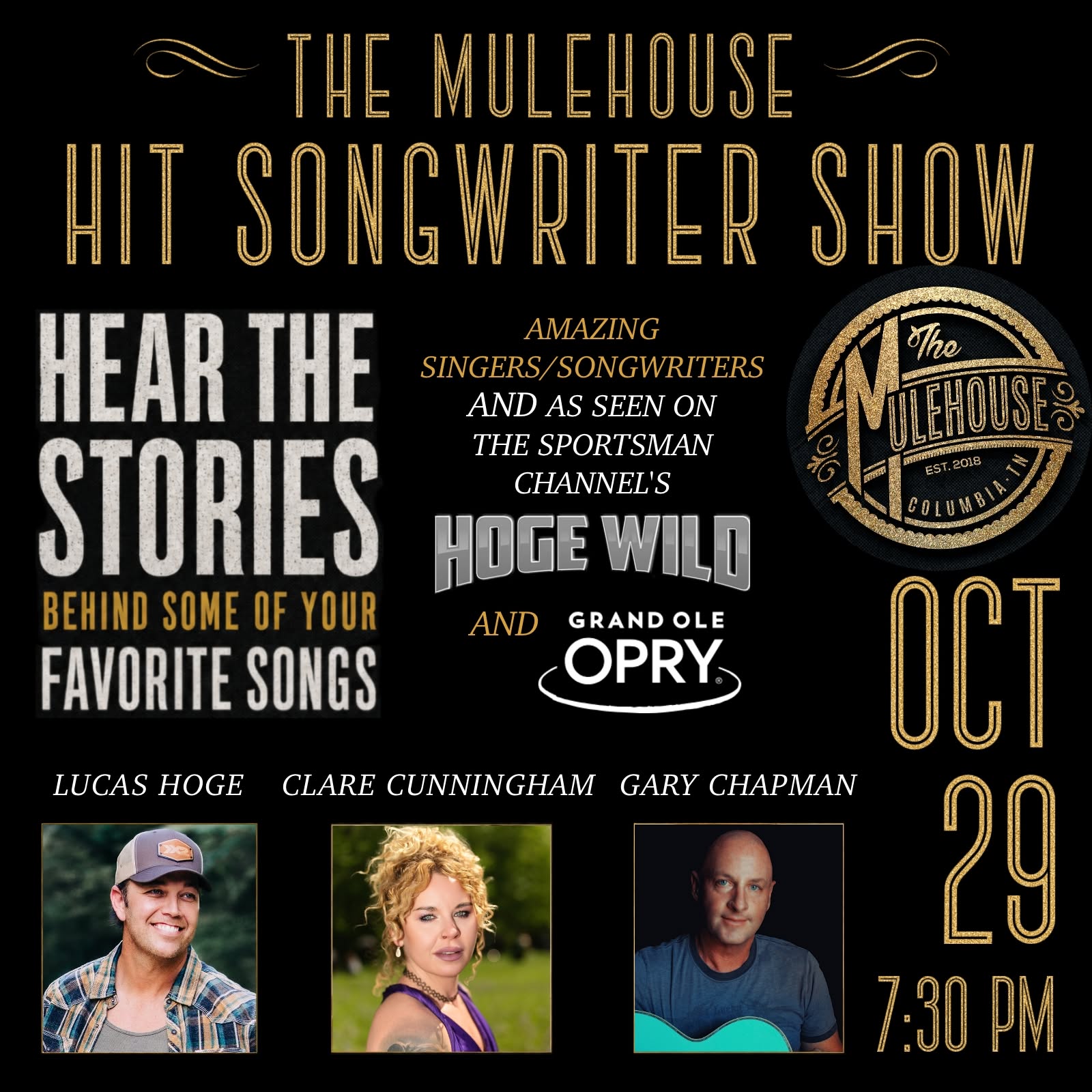 The Mulehouse Hit Songwriter Show Ft. Lucas Hoge, Clare Cunningham & Gary Chapman